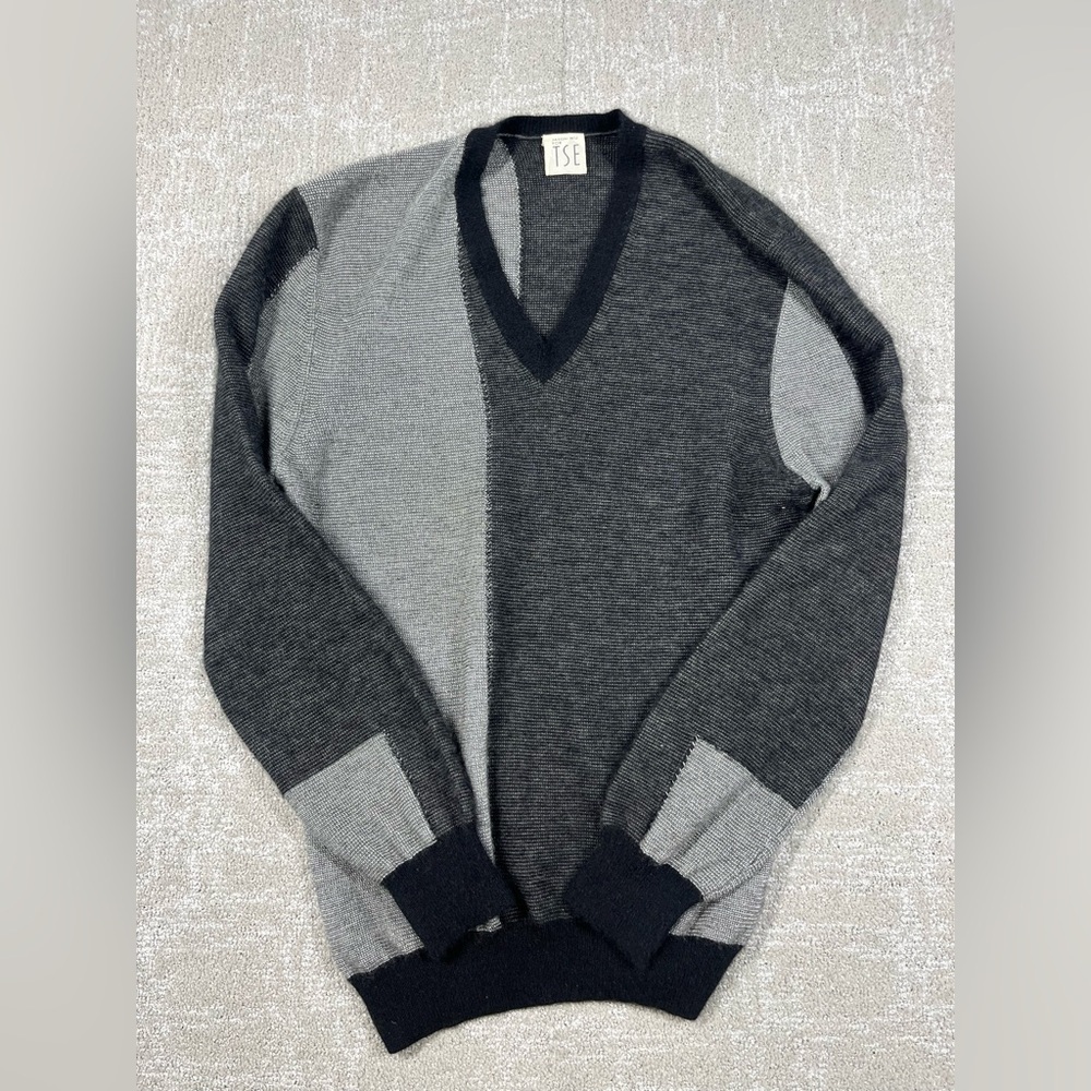 Jason WU For TSE Cashmere Metallic Color Block V-Neck Sweater Womens Size XL
